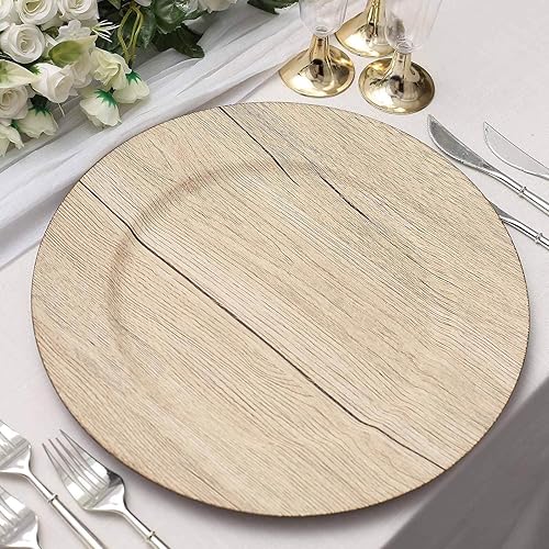 Miniatura 10 de Efavormart - Paquete de 6 platos de carga de plástico de madera sintética de 13 pulgadas, estilo bohemio y elegante, redondos rústicos para bodas y