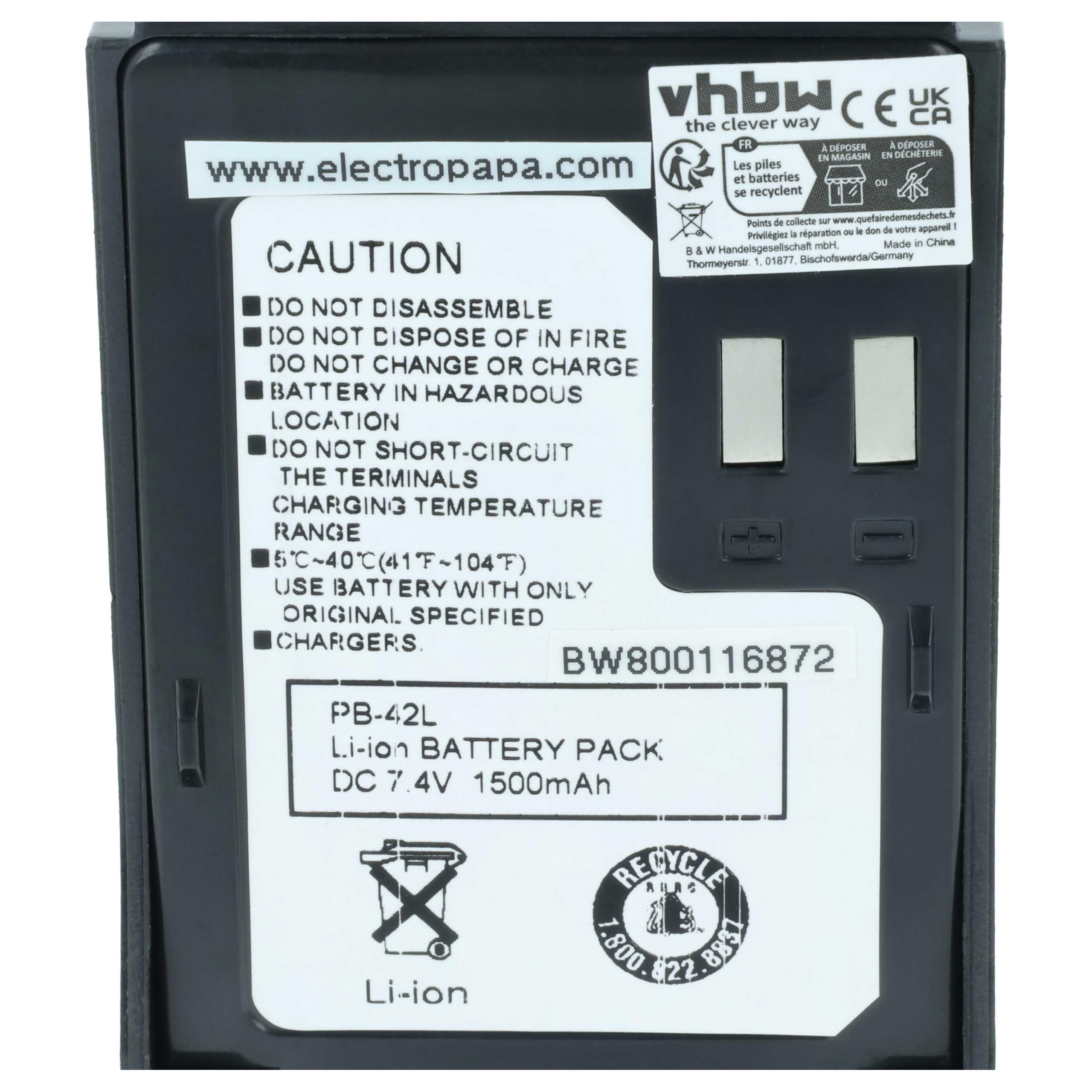 vhbw batteria compatibile con Kenwood TH-F6, TH-F6A, TH-F6E, TH-F7, TH-F7A, TH-F7E, TH-FTE radio (1500mAh, 7,4V, Li-Ion)