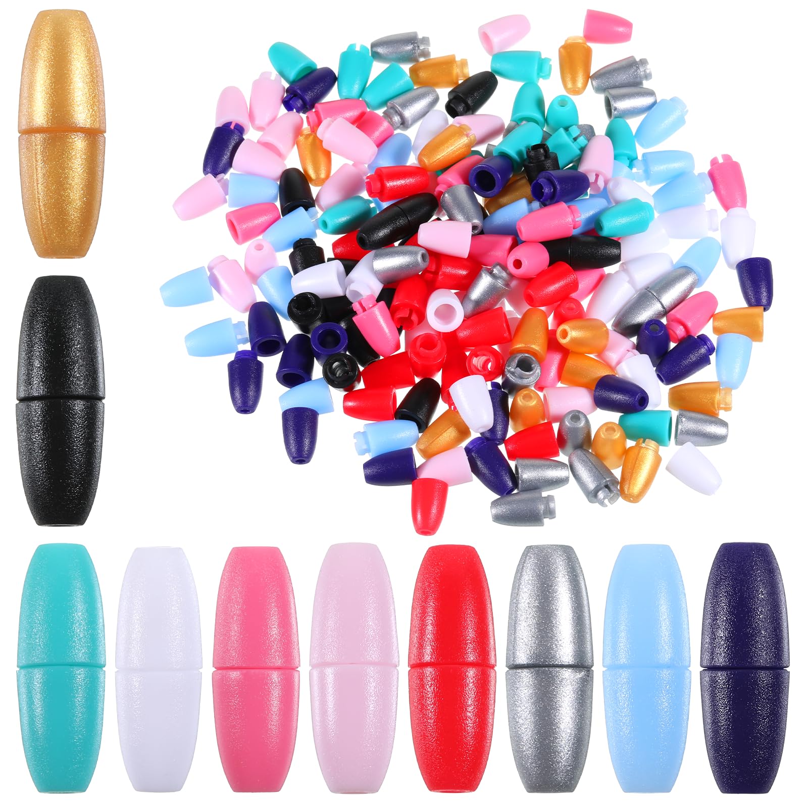 100Pcs 24mm Plastic Breakaway Clasps, Bead Barrel Connectors, Necklaces Safety Clasps, Bracelet Barrel Clasp, Jewelry Making Cord Clasp Multicolor