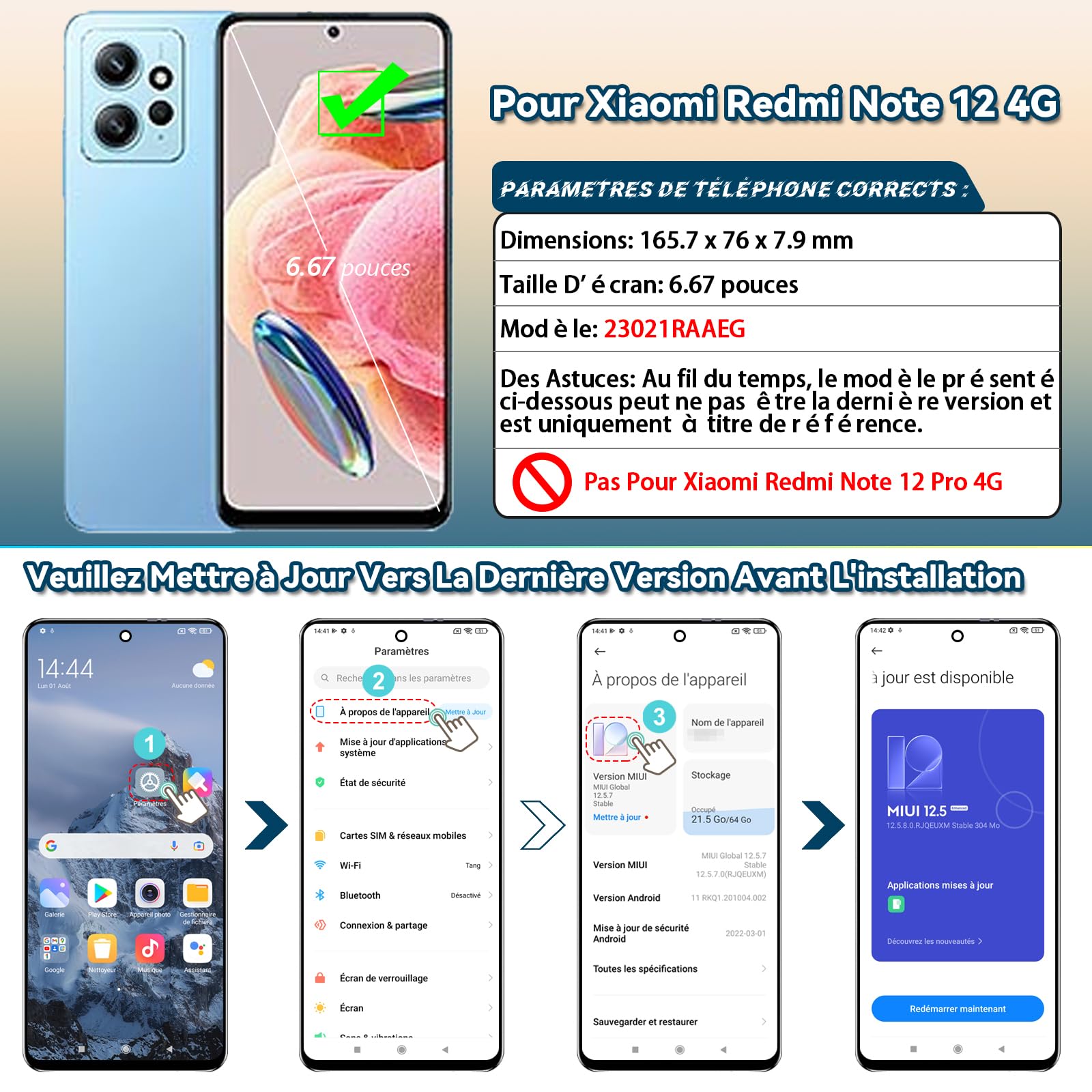 RongZy Écran LCD pour 6.67" Xiaomi Redmi Note 12 4G Écran De Remplacement pour Xiaomi Redmi Note 12 4G Écran LCD Numériseur Tactile Panneau Assemblé De Réparation avec Outils(Noir avec Cadre)