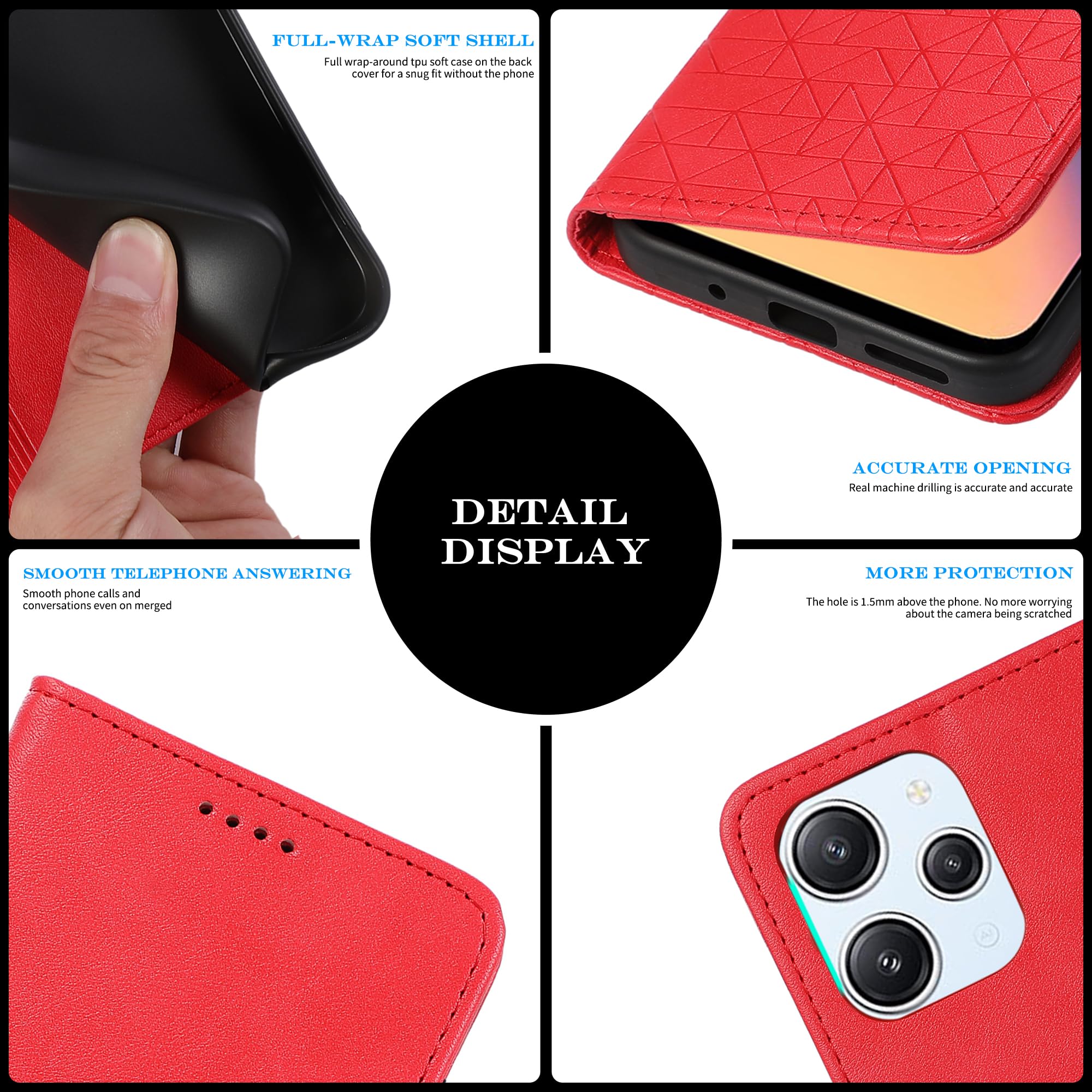 MOONESS Cover per Xiaomi Redmi 13C 6,74 Pollici con Vetro temperato,Custodia a Libro in Pelle