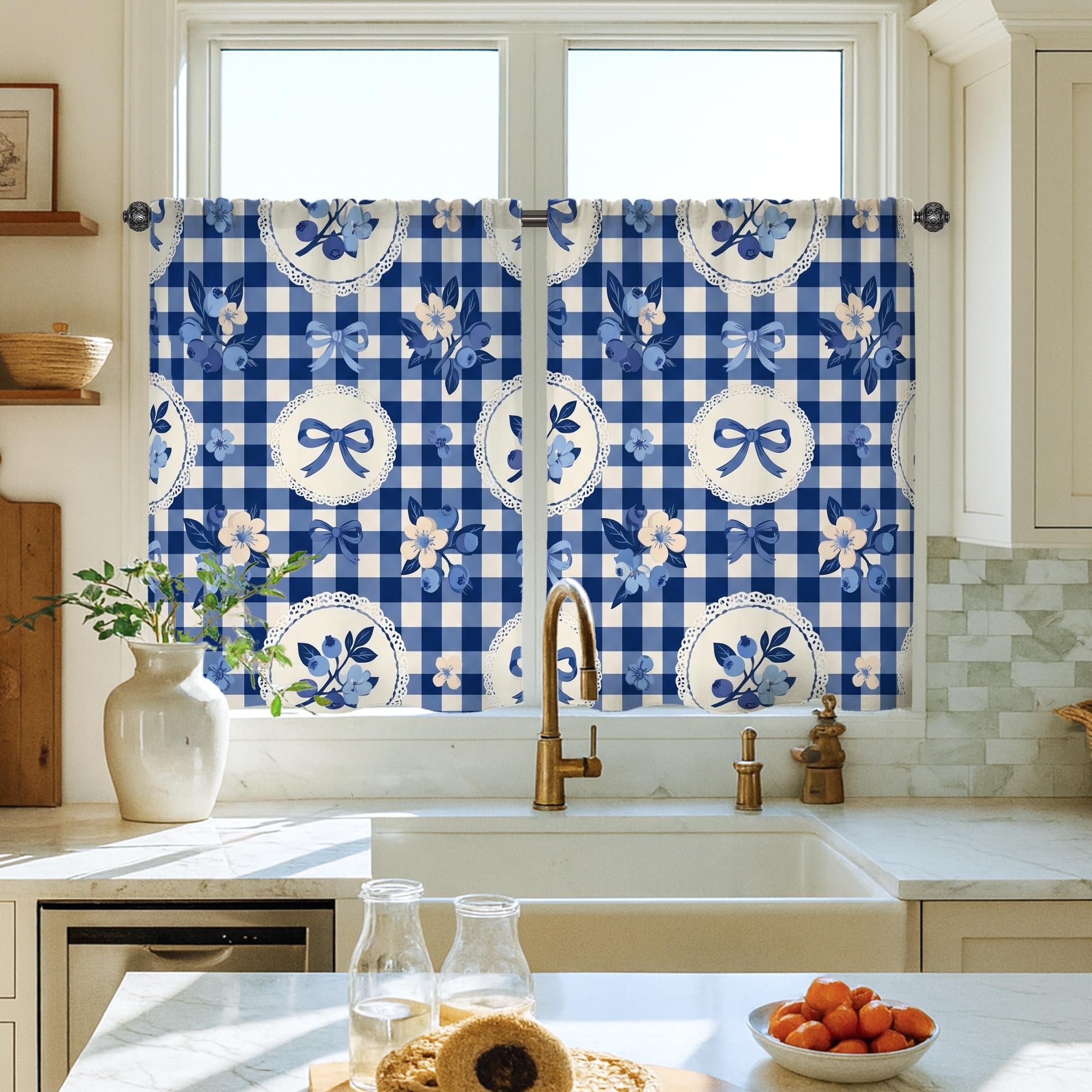 Rideaux courts pour fenêtre de cuisine 71x99 motif fleurs rustiques