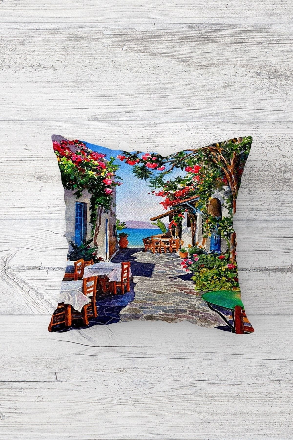 Pelangi Deniz Manzara Desenli Çift Tarafı Baskılı Gizli Fermuarlı Yastık Kılıfı Kırlent Koltuk Yastık Kılıfı, mavi-yeşil 45 x 45, 2469129645451