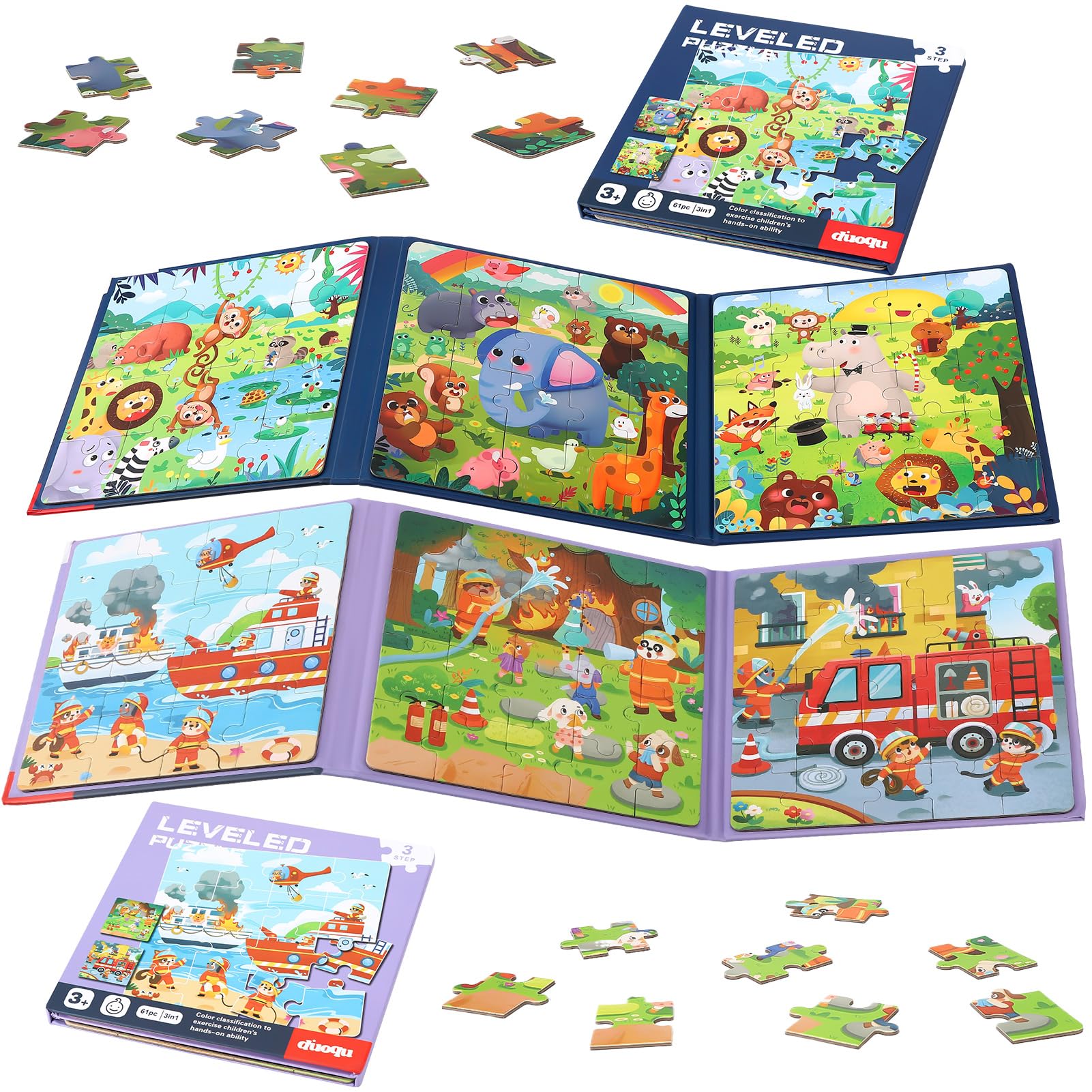GSrenyu 2 Pcs 3-in-1 Magnetic Puzzles for Toddlers Toddler Jigsaw for 3-6 Year Old Baby