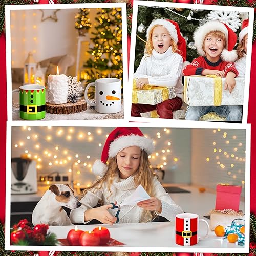 Miniatura 4 de Juego de 4 tazas de Navidad con copos de nieve, Papá Noel, elfo, muñeco de nieve, taza de café de Navidad de 12 onzas, regalo de Navidad a granel