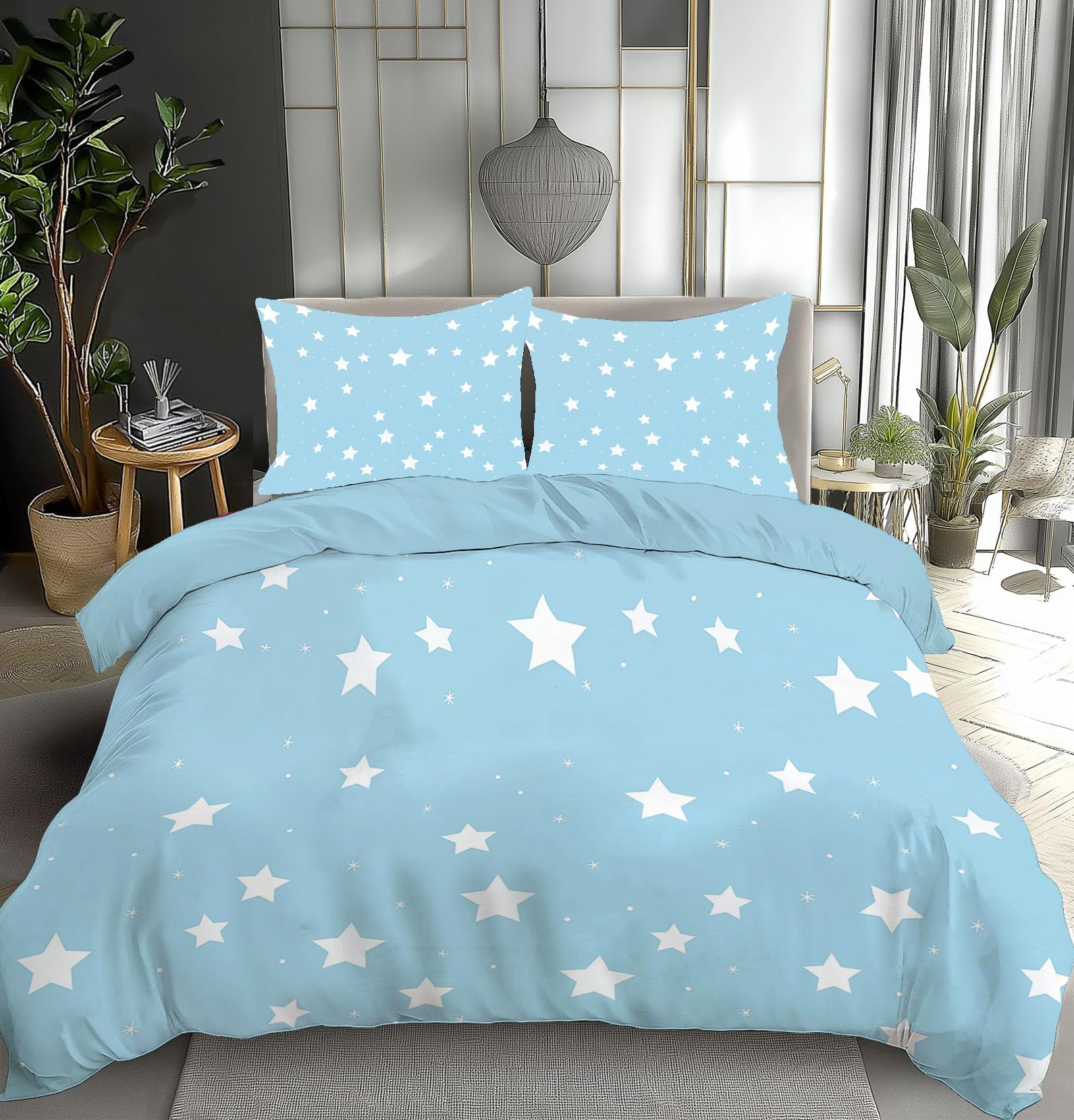 Parure de lit avec fermeture éclair facile à changer housse étoiles 220x240