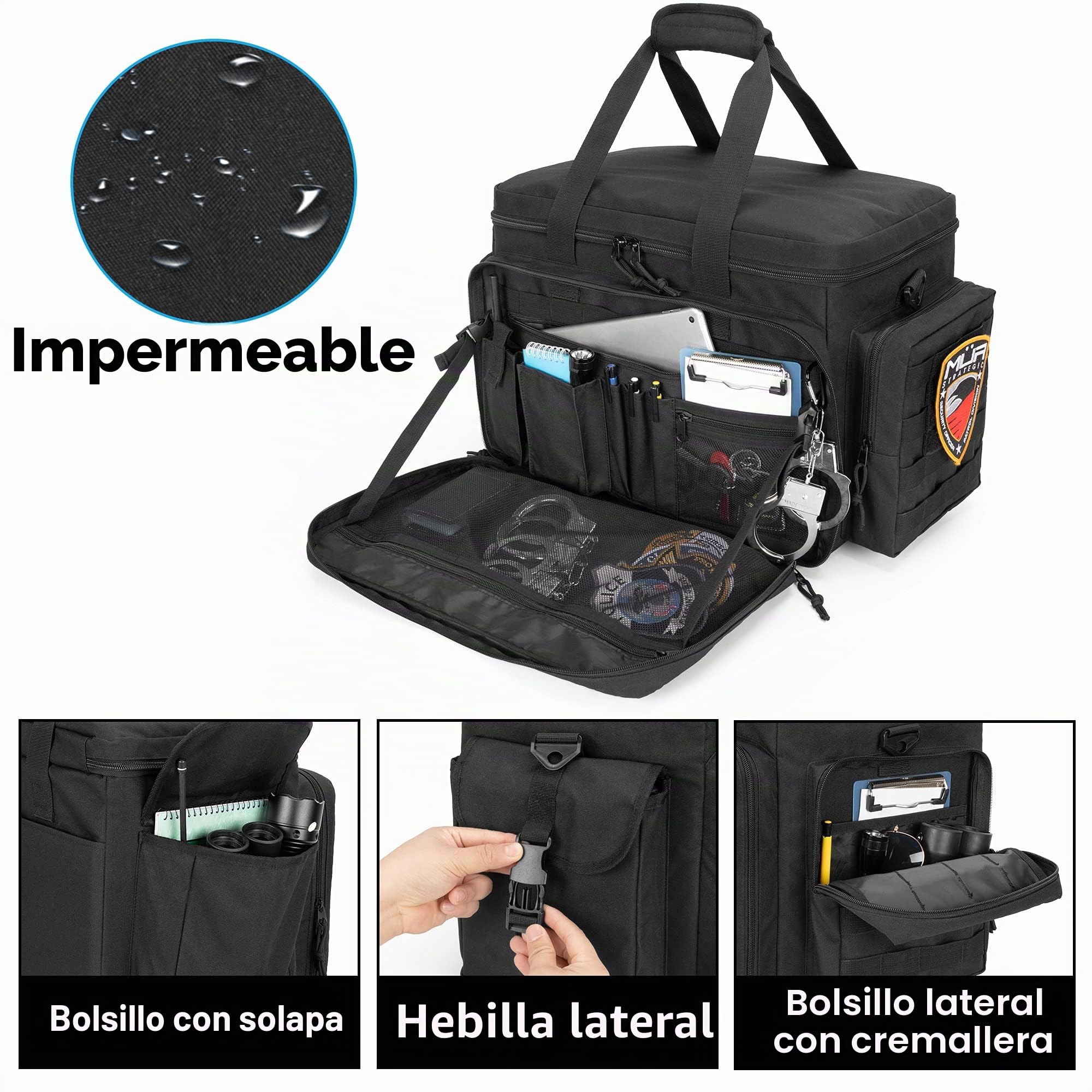 SAMDEW Bolsa de Patrulla, Organizador de Asiento Delantero de Coche Para Equipos Policiales y de Aplicación de la Ley, Bolsa de Equipo de Policía Para Portátil(hasta 15,6"),Compatible con MOLLE, Negro