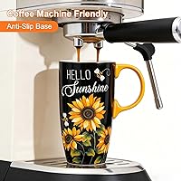 Vista 2 de Taza de viaje de cerámica de girasol de Topadorn con tapa y caja de regalo a juego, taza de café latte, 17oz. Hola, sol