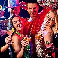 Vista 5 de 100 palitos desechables de plástico con parte superior redonda de cristal, con purpurina, palitos de plástico para cóctel, café, bebida (dorado)