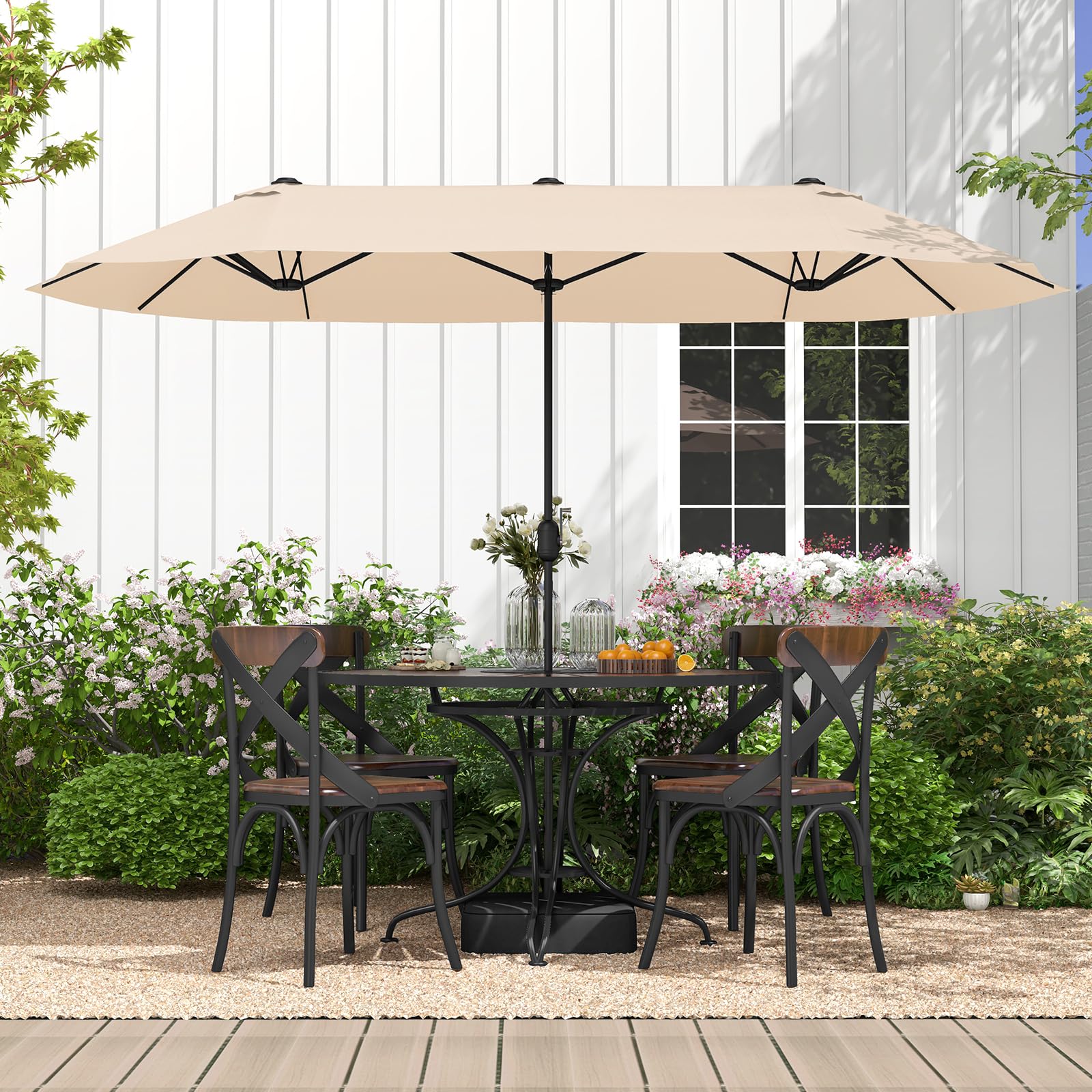 KOMFOTTEU Ombrellone da Giardino Doppio 396x201cm, Ombrellone Rettangolare con Manovella e Base, Ombrellone da Balcone Grande Impermeabile, Ombrellone da Patio per Piscina, Terrazzo, Cortile