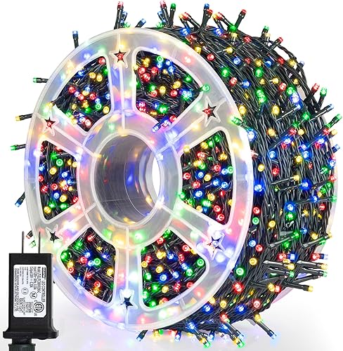 kemooie Tira de 500 luces LED de Navidad, 164 pies, 8 modos de iluminación con enchufe de memoria, luces de cable verde impermeables, para