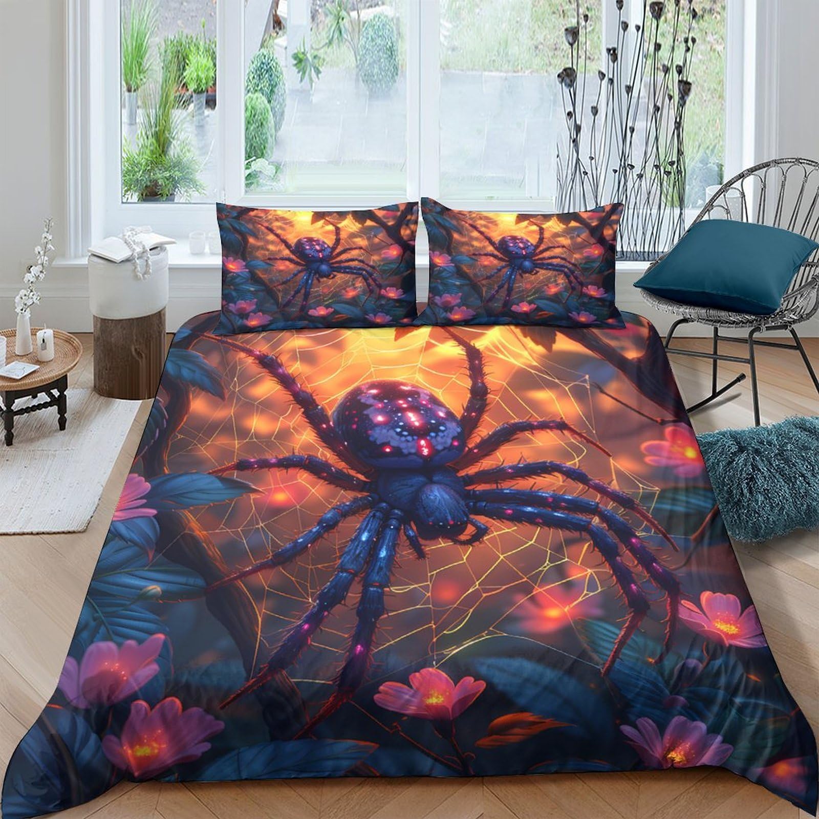 Ctjqhvkz Style-4 3D Printed Giant Spider Fitted Sheet Microfiber Soft Halloween Forest Bed Cover For Bedroom Guest Room Decor Single（135X200cm）