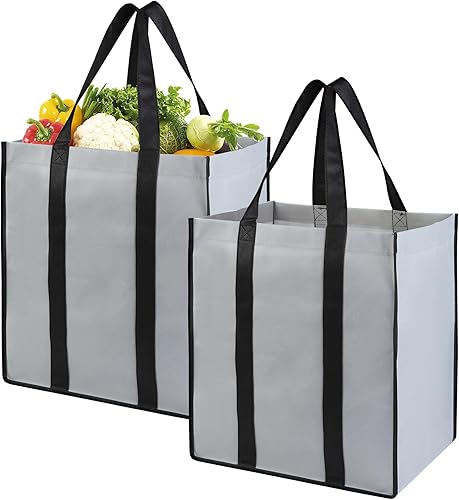 Bodaon Bolsas de comestibles reutilizables de cocina plegables con fondo plástico, carrito de compras reutilizable plegable grande, Gris