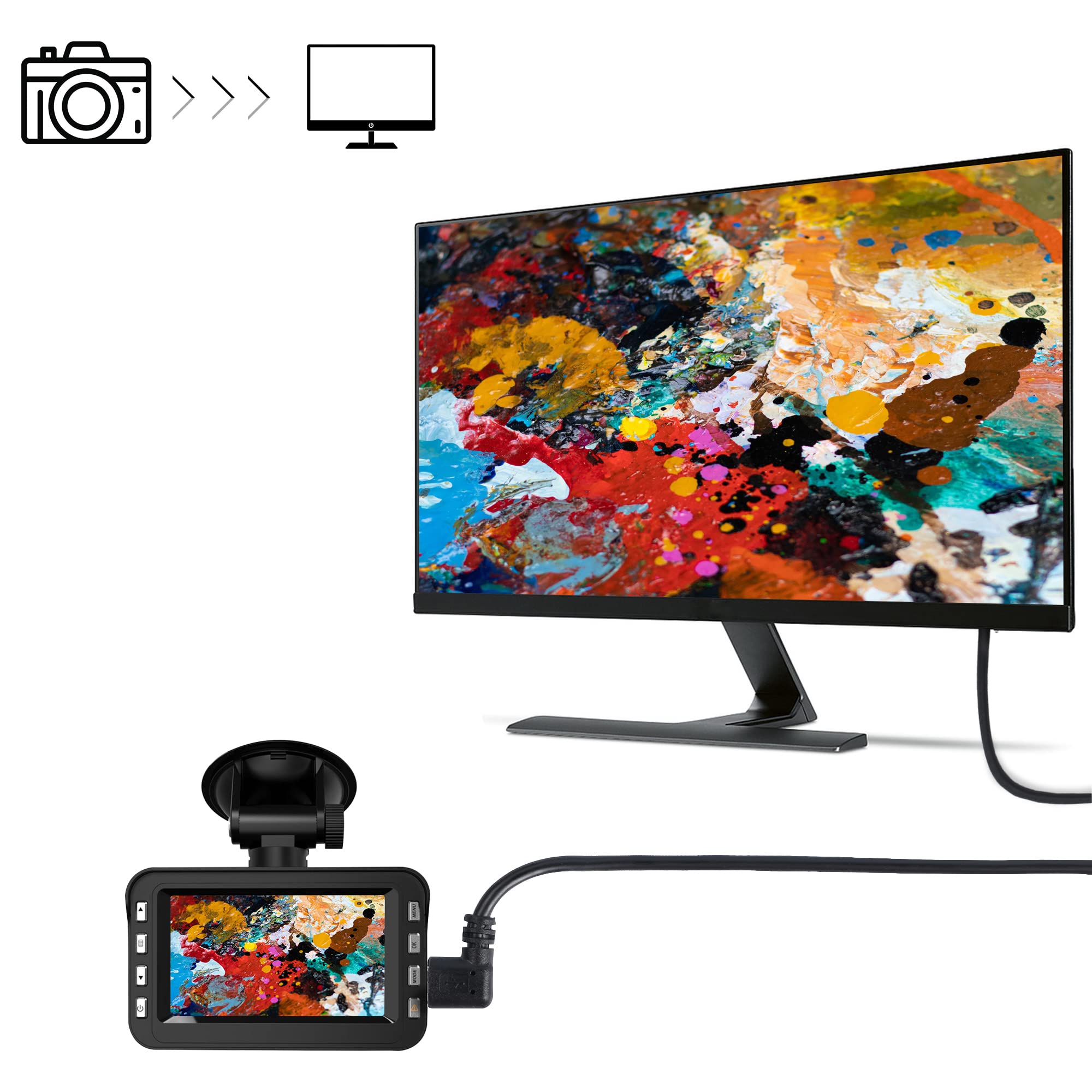 QIANRENON 90 Degree Angle Mini USB Round Recessed Waterproof Extension Cable Mini USB 5 Pin Right Angle Male To Female Panel Mount Cable, Threaded To Dashboard Or Panel,28cm/11in (up Bend Male - View #8