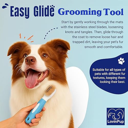 Miniatura 3 de Pet Mat Remover – Professional Dematting Comb for Dogs and Cats – Stainless Steel Rounded Teeth for Gentle Knot & Tangle Removal – Dog Dematting