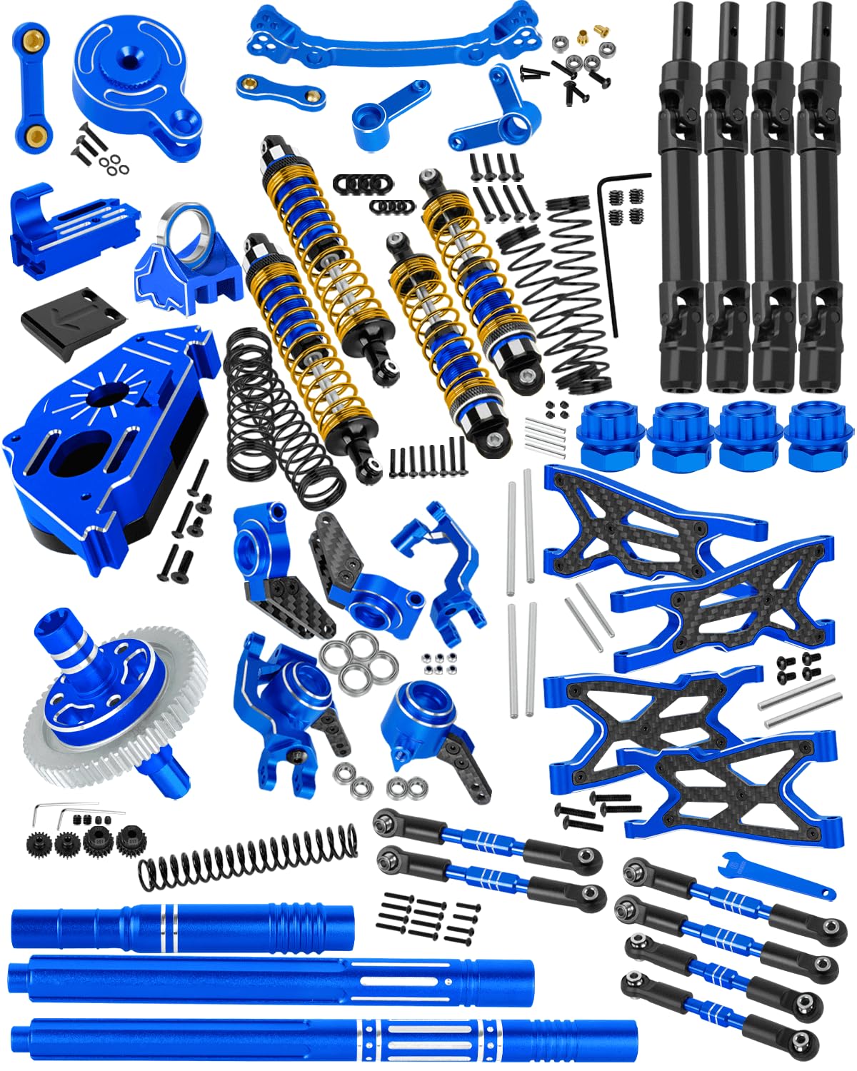 RCHuiWow RC Upgrades Part for 1/8 Typhon 3S BLX,Shocks,Driveshafts,Transmission,Turnbuckles,A Arms,Caster Block Set,Center CVD &Support,25T Servo Saver,58T Slipper,Steering,Navy Blue