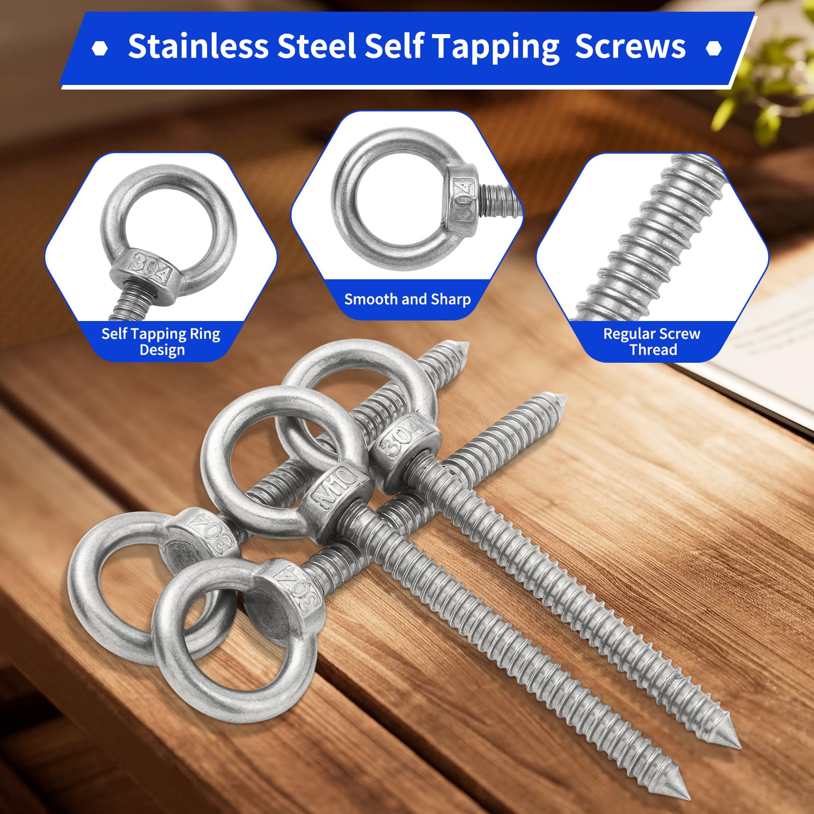 4 PCS Heavy Duty Eye Hooks, M10 Eye Bolts Screws, Eye Hooks Screw in Closed Loop Design - Image 3