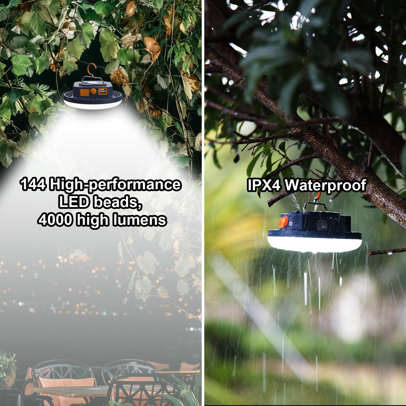 Lampada da campeggio ricaricabile da 10000 mAh, 4000 lm, 7200 K, lanterna da campeggio impermeabile, con borsa portatile e controllo vocale (offline), ottimo regalo per genitori, papà, mamma, amici