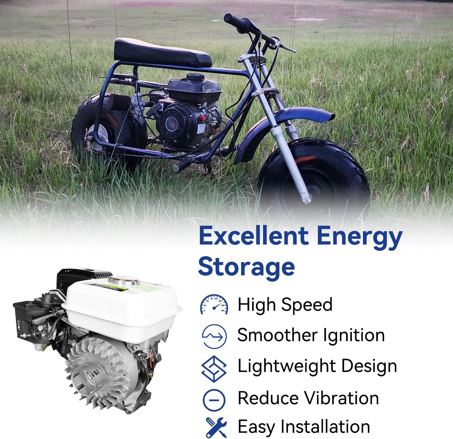 Aluminum 212 Hemi Flywheel 10krpm Compatible with Predator 212cc 224cc 60363 Engine Coleman CT200U BT200X CT200U-EX Baja Warrior MB200 MB165 Mini Bike Go Kart Performance Part with Timing Key