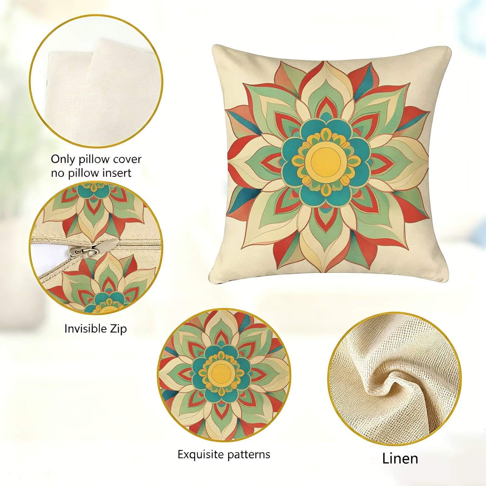 Blu Federe Cuscini Divano 50x50cm, Cuscini da Esterno Set de 4, Cod-97 | Lin Copricuscini Decorativi Letto Arredo, per Letto, Soggiorno, Giardino, Esterno, Casa Decorazione Set di 4 Fiore