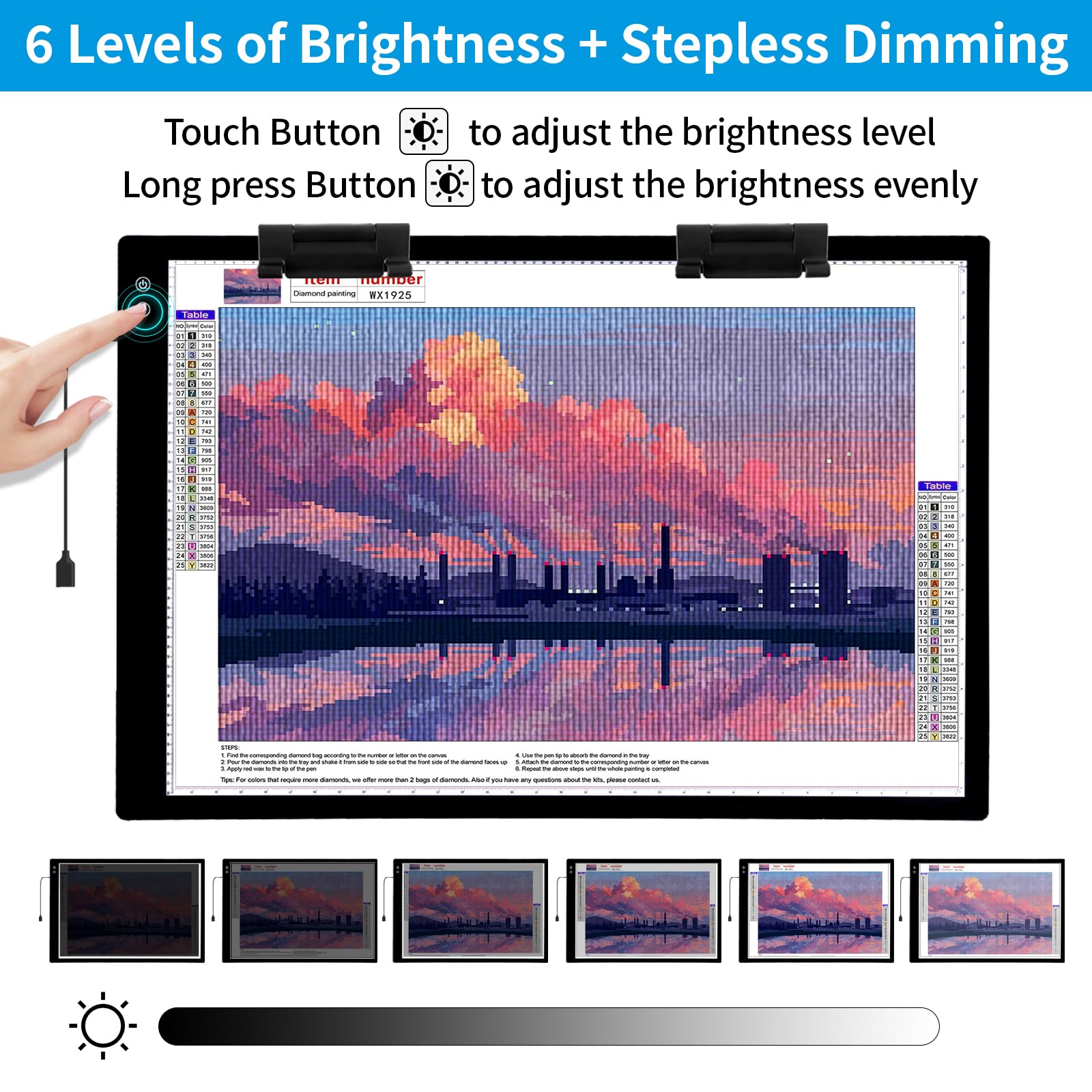 TOHETO - Almohadilla de luz recargable A1 de 35.4 x 23.6 pulgadas, tablero de luz LED extragrande para pintura de diamantes, caja de luz de 3 modos de color, mesa de luz de arte de diamante, caja de