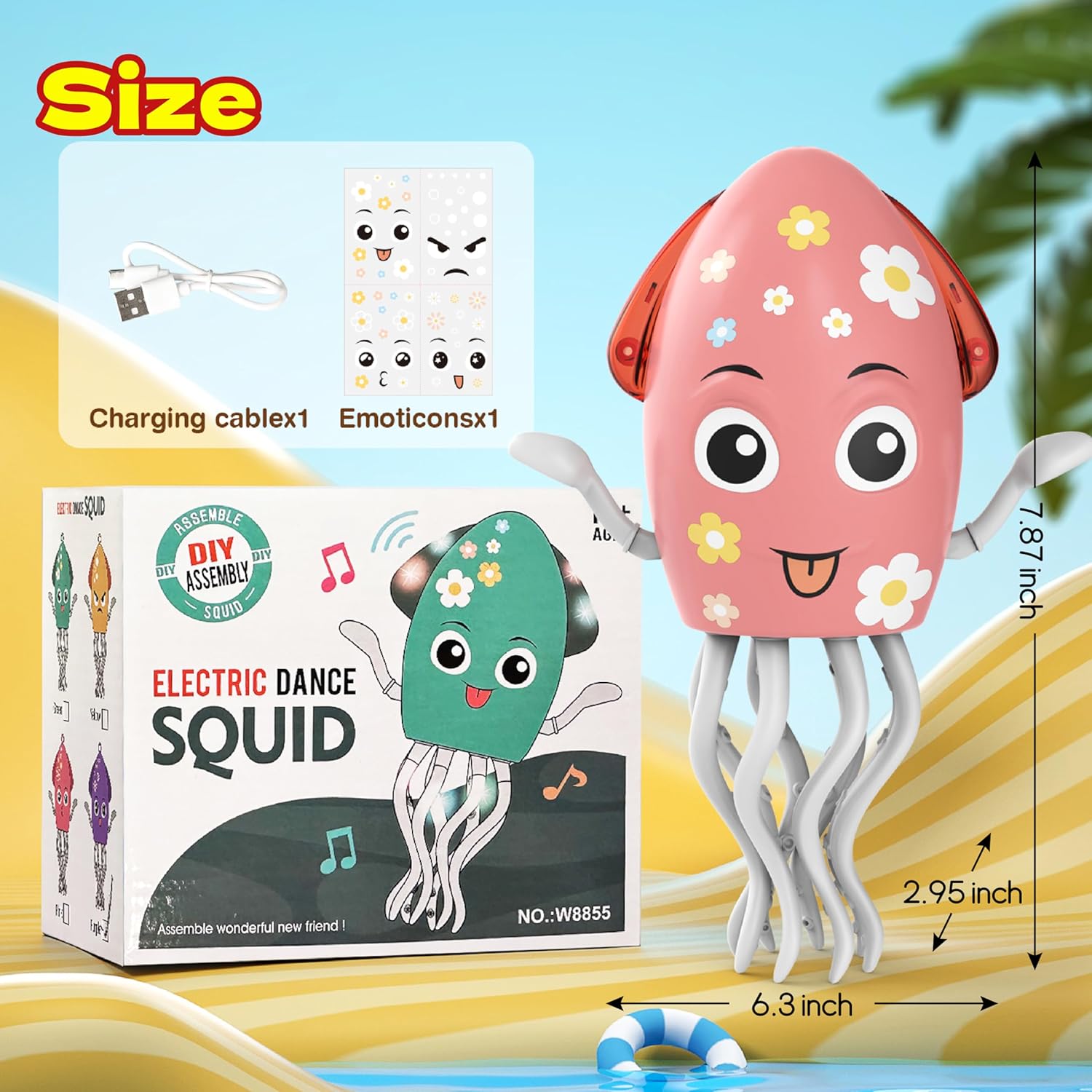 Dancing Squid Toy with DIY Face Sticker—Baby Tummy Time Toys, Crawling Toy for 3 4 5 6 7 8 9 10 11 12 Toddlers Kids Christmas Birthday Gifts, Light & Music On/Off