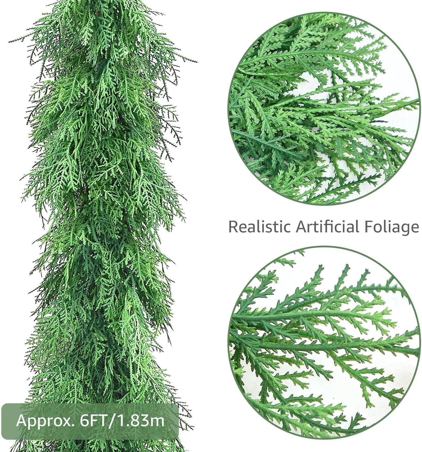 6ft Real Touch Cedar Garland - Artificial Realistic Christmas Thick Greenery Gradient Cypress Garland for Mantle Fireplace & Stairs Railing - Unlit Faux Green Decorations for Indoor Outdoor Xmas Decor - Image 4