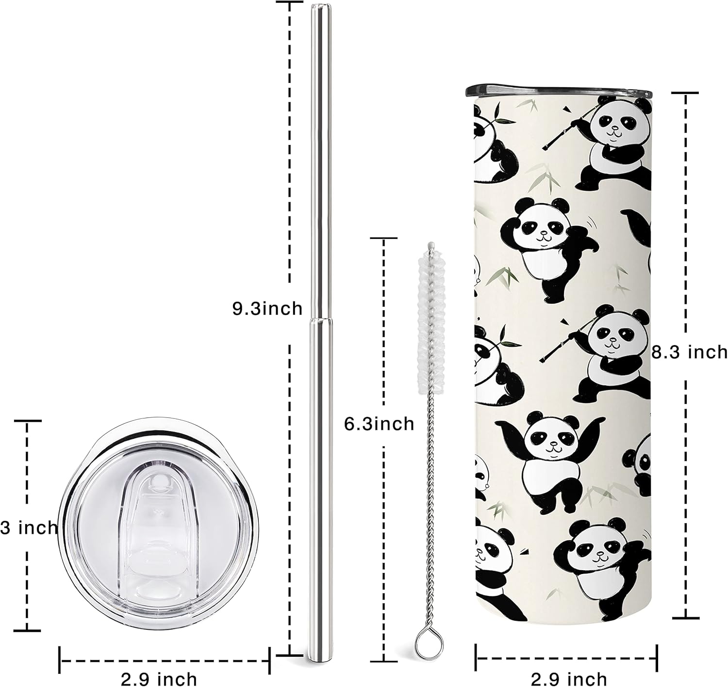 Panda Gifts for Girls,Birthday Gift for Panda Lovers,20oz Tumbler With Lid and Straw Stainless Steel Insulated Coffee Cup Travel Mug - Image 7