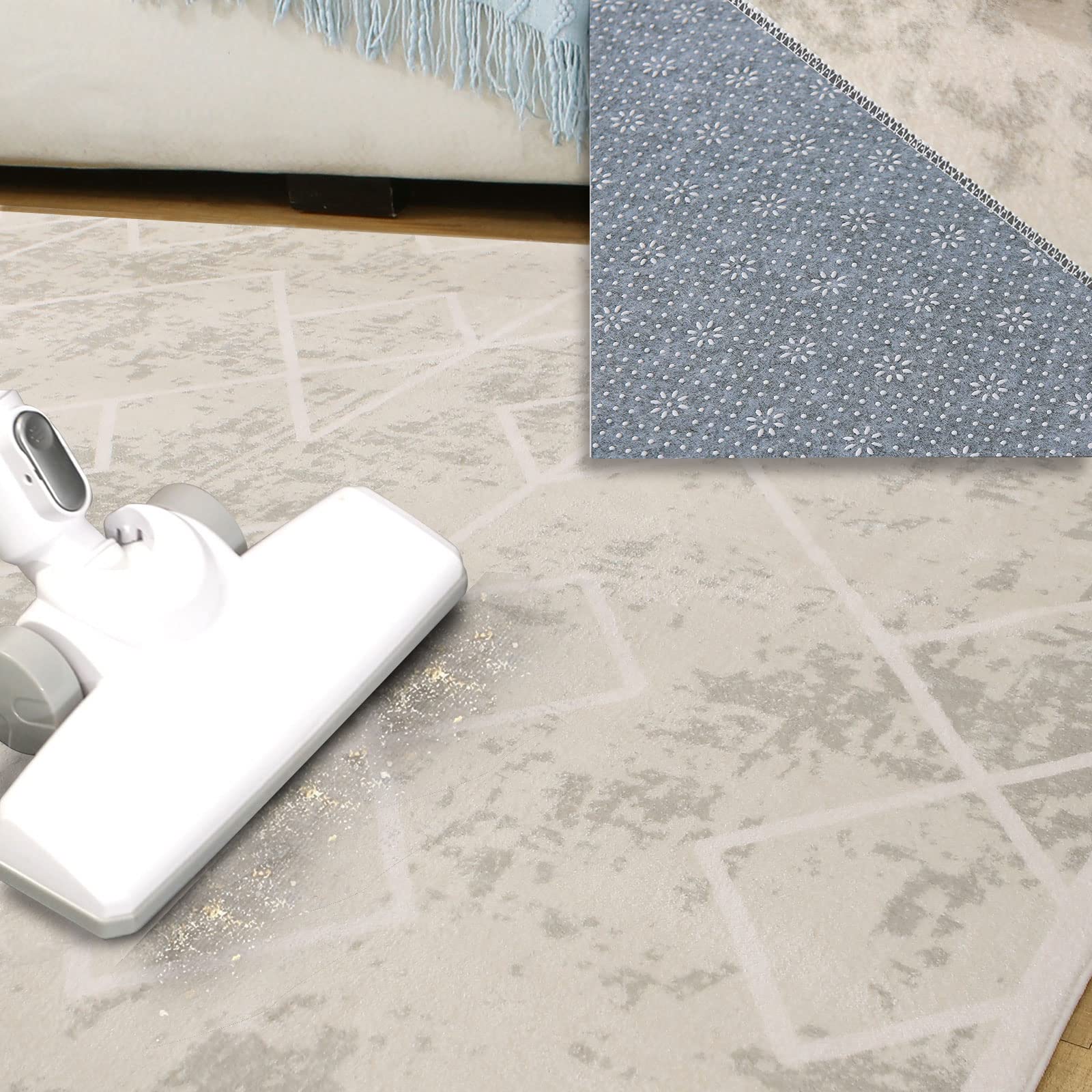 Leesentec Tappeto Soggiorno Tappeto Salotto Moderno Tappeti Pelo Corto per Camera da Letto Geometrico Tappeti Salotto Tappeto Antiscivolo beige (Bianco Avorio, 200 * 250cm)