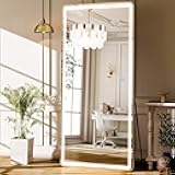 GLSLAND 65x26 LED Mirror Full Length, Aluminum Alloy Floor Mirrors with Lights, 3 Color Lighting & Dimming for Bedroom Decorative Wall Mounted, White