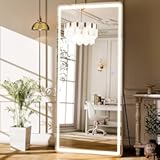 GLSLAND 65x26 LED Mirror Full Length&comma; Aluminum Alloy Floor Mirrors with Lights&comma; 3 Color Lighting & Dimming for Bedroom Decorative Wall Mounted&comma; White