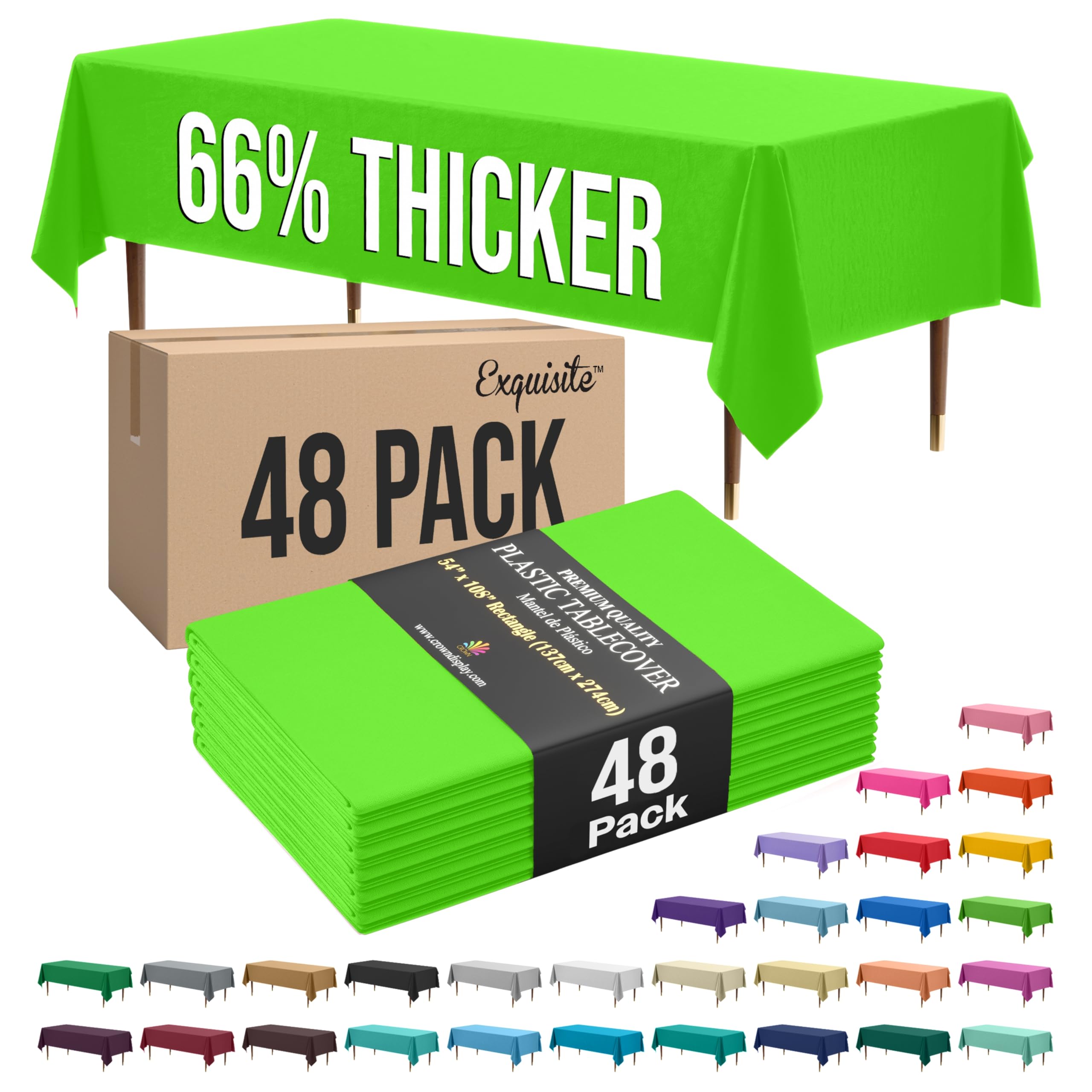 Exquisite 66% Thicker Lime Green Rectangle Tablecloth 54"x108" - 48 Pack
