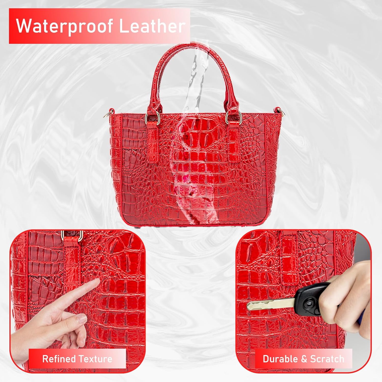 Ladies Tote Leather Bags for Women Crocodile Embossed Zipper Satchel Purse Elegant Compartments Crossbody Work - Image 5