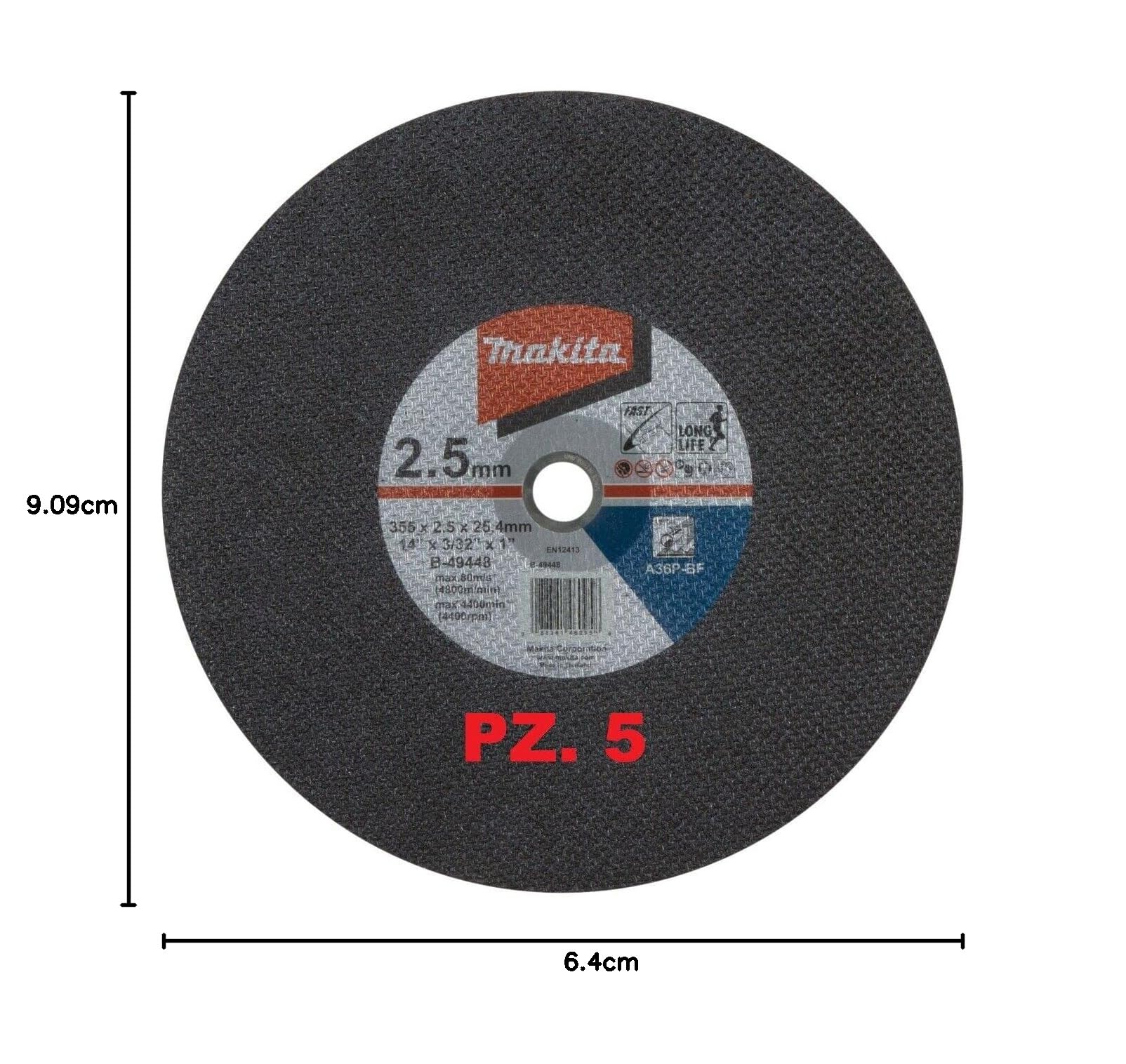 DISCHI PER TRONCATRICE 355 X 2,5 mm FORO 25,4 mm 5 PEZZI MAKITA B-49448-5