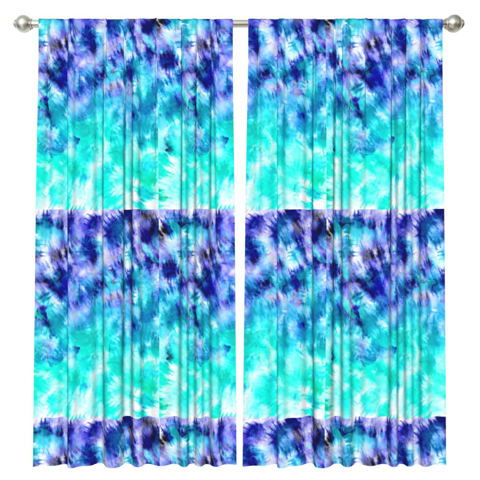 InOmak Watercolor Teal Blue Tie Dye, 2 Panels Window Curtains 52 x 84 Inch Blackout Curtains for Living Room Bedroom