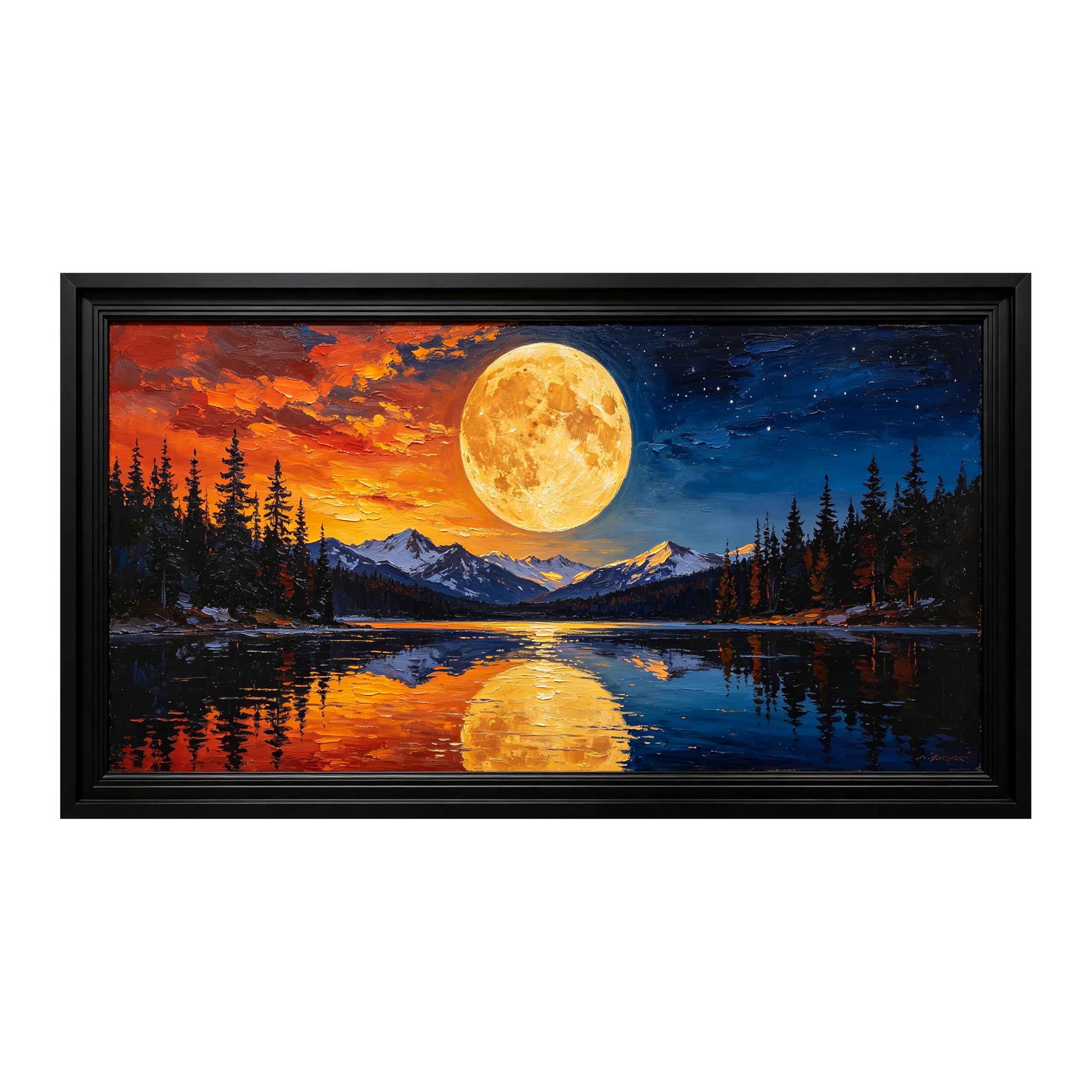Yzpallescene Art260711093 3D Framed Wall Art Moonlit Mountain Lake Forest Sunset Oil Painting Large Size Selfadhesive Removable Wall Decor Prints Artwork For Living Room Bedroom Office