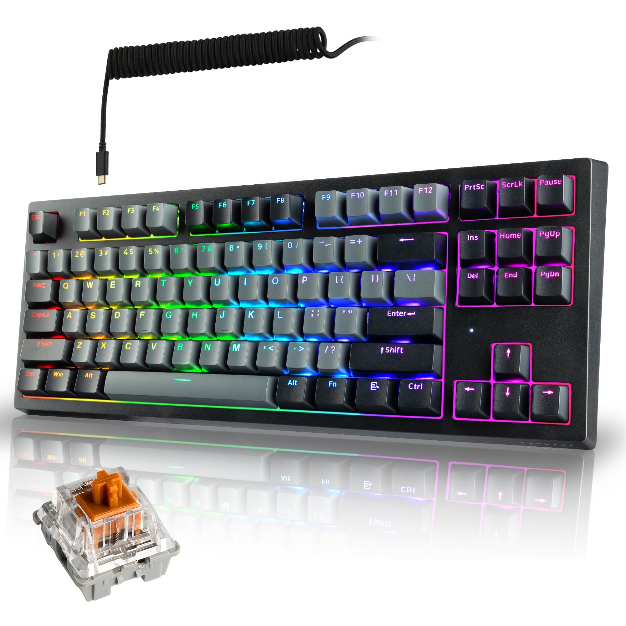 Phantom+ Elite 87 Mechanical Gaming Keyboard | RGB LED Backlit | Hot Swappable Wraith Brown Switches | 87 Key TKL Layout | Thocky Sound Profile | Tri-Mode Wireless Bluetooth/2.4GHz | Black
