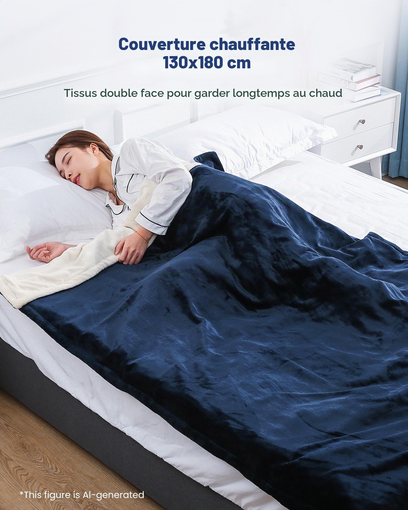 CURECURE Chauffante Couverture Électrique avec Arrêt Automatique, 4 Niveaux de Chauffage, Minuterie d'arrêt Automatique de 10 Heures, Protection Contre la Surchauffe Couverture Électrique