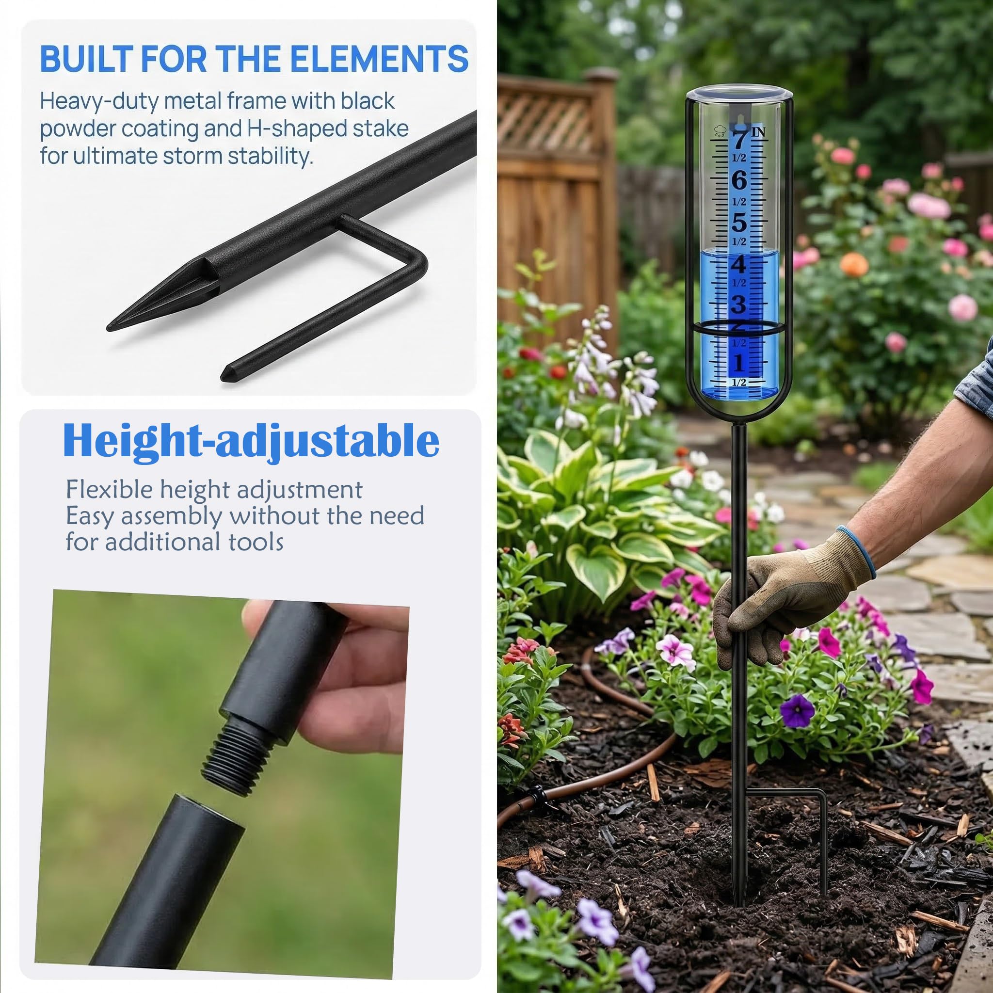 Winter Proof Rain Gauge Outdoor – 38.8" Extra Tall with Clear Numbers, Freeze-Resistant & Durable Plastic, Easy-Read Large Scale, Metal Stake for Yard Lawn Garden – Accurate Rainfall Measuring Tool - 5