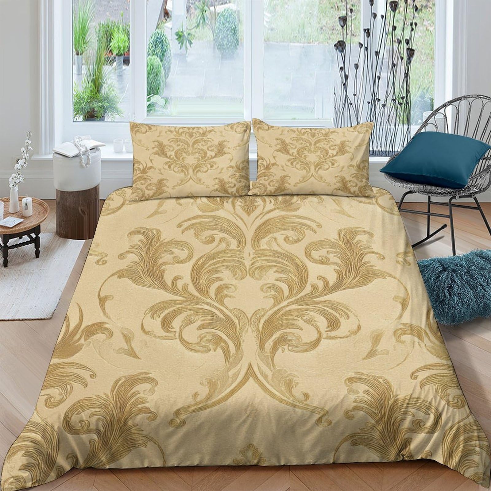 Ctjqhvkz Style-1 3D Printed Baroque Gold Fitted Sheet Microfiber Soft Decorative Damask Bed Cover For Bedroom Dorm Mattress Protection Single（135X200cm）