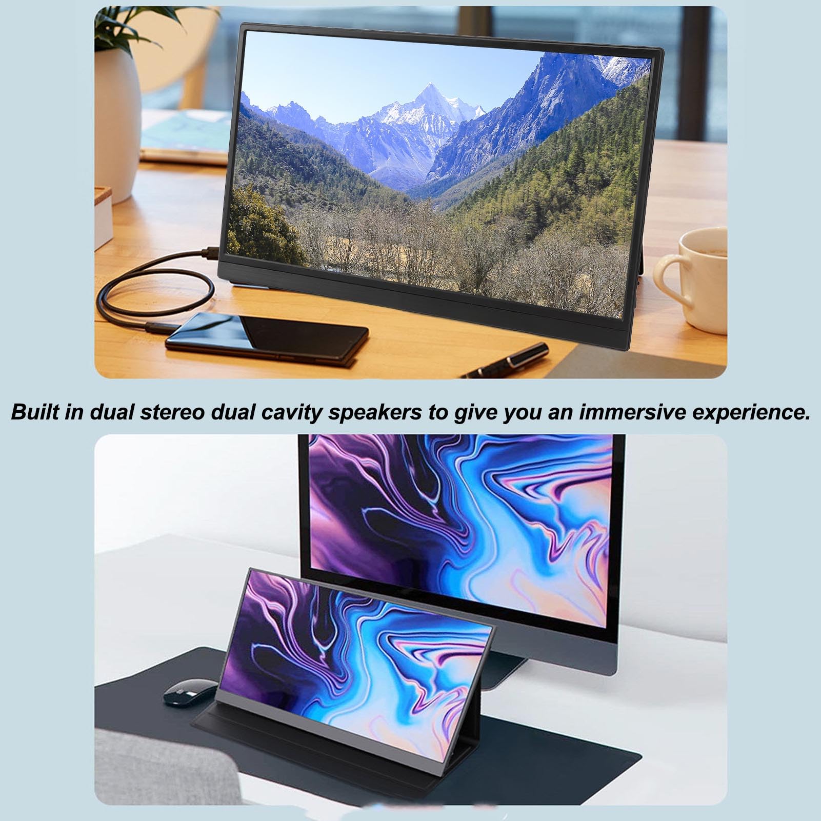 Alvinlite Moniteur Portable, Moniteur de Bureau de Jeu Ultra Fin IPS 15,6 Pouces, écran Tactile USB C 1920 x 1080P, écran LCD rafraîchi 60 Hz, Moniteur Externe pour Ordinateur