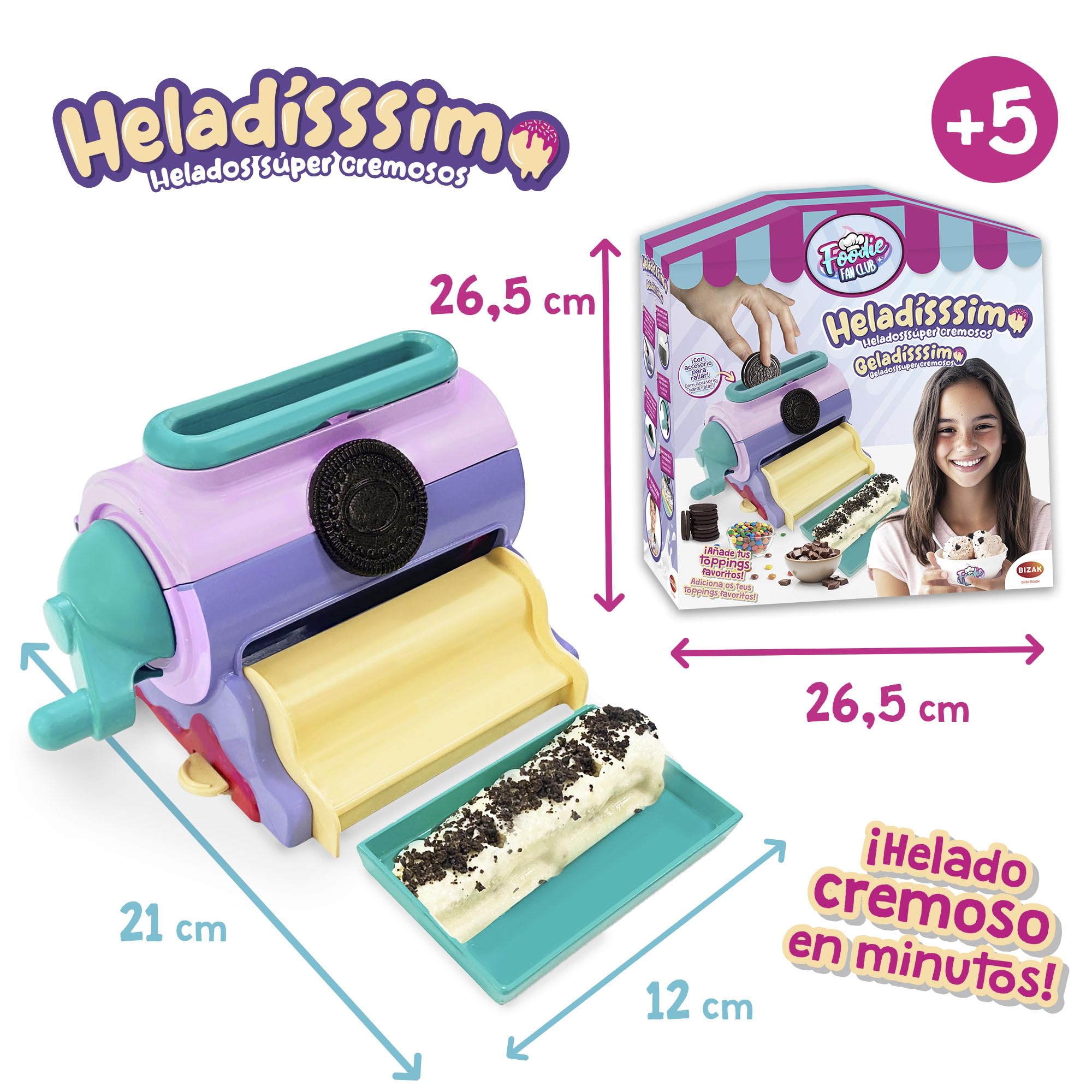 Heladisssimo Eismaschine mit Topping-Reibeaufsatz, cremiges Eis, Bizak