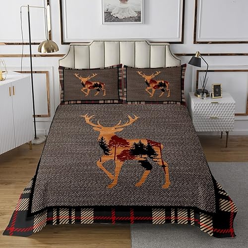 Miniatura 1 de Erosebridal Juego de edredón de ciervos de alce tamaño King, juego de colcha de animales salvajes de caza, ciervos y animales salvajes para