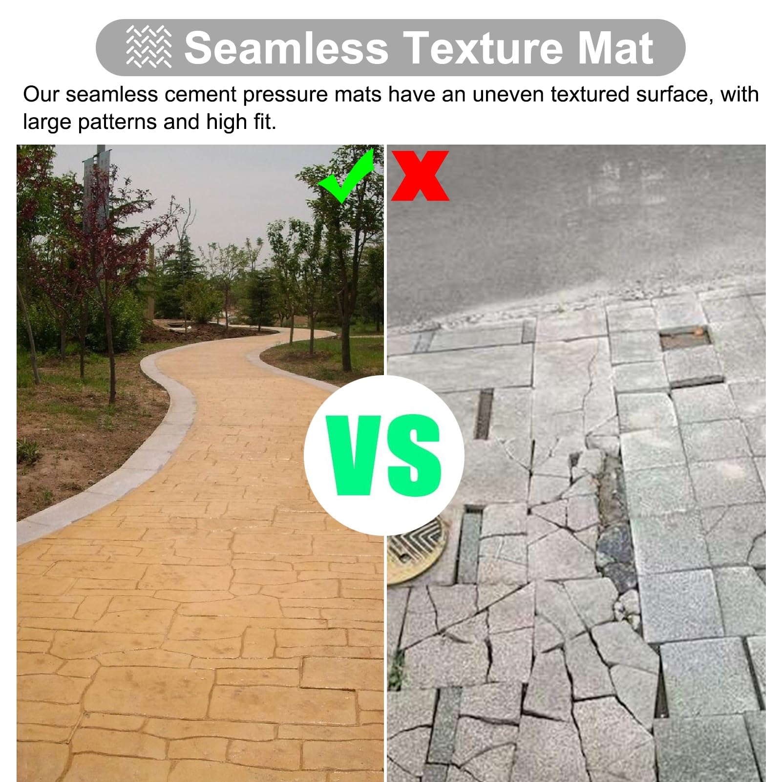 Alfombrillas flexibles de estampado de hormigón para patrones de piedra natural, moldes de poliuretano sin costuras para aceras y proyectos de cemento