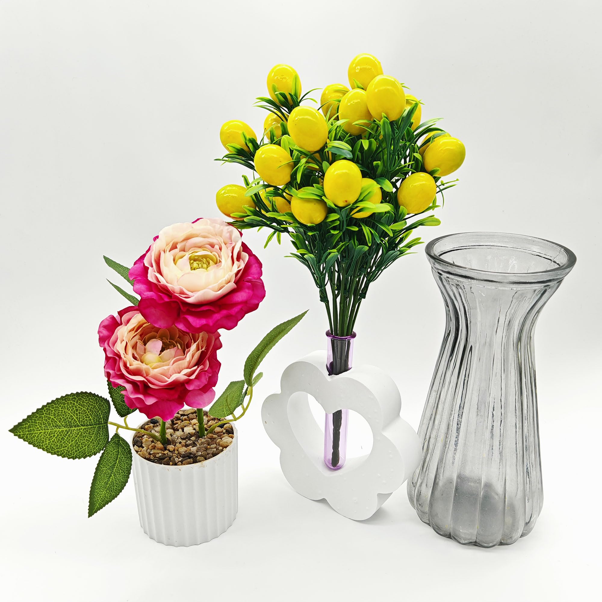 2 pcs Zitronenzweig Künstlich Gelb Mini Zitrone Lebensecht Künstliche Dekoration mit Blätter Zitronen Deko Künstlicher Zitronen Bonsai Gefälschte Obst Zweigstelle Simulation DIY Garten (A)