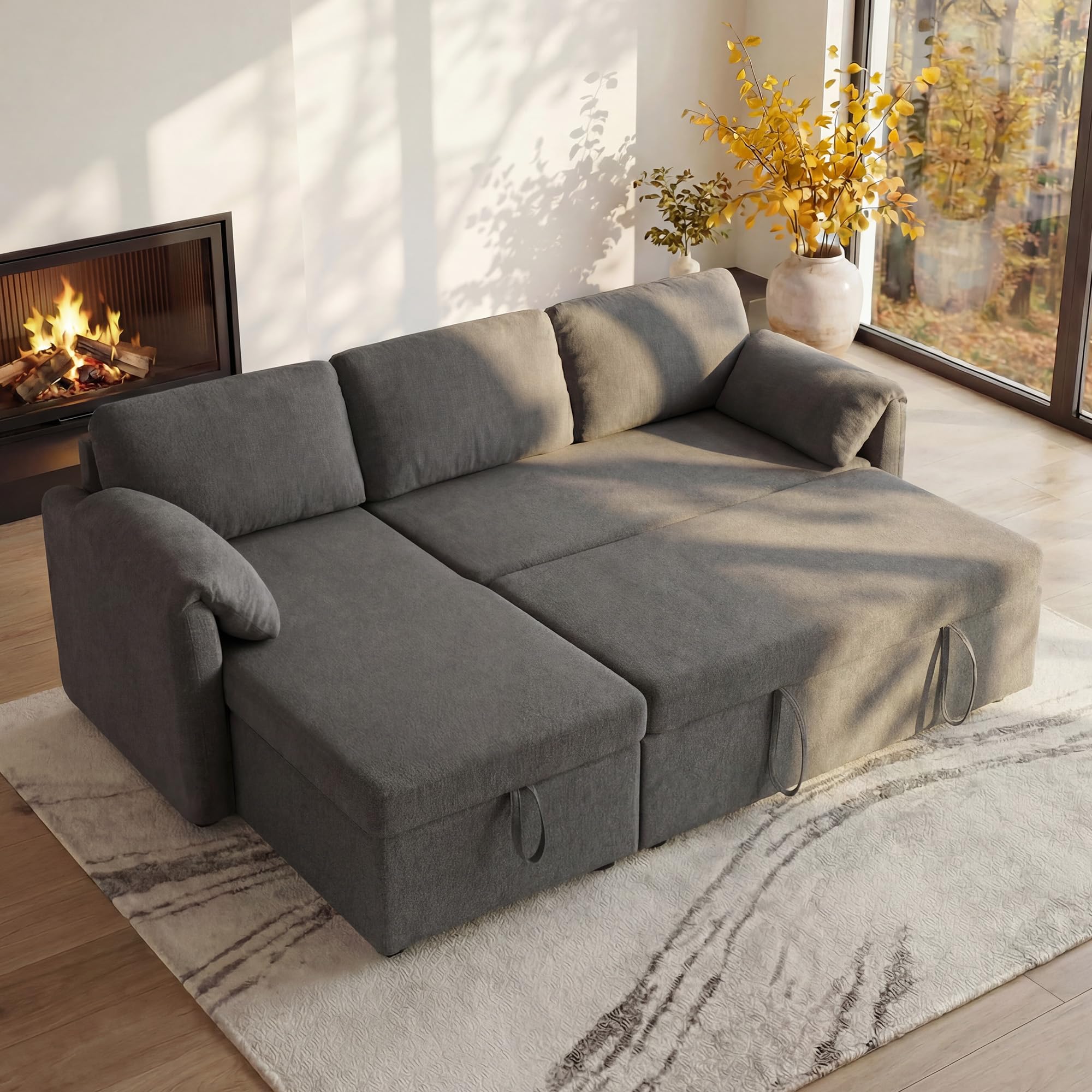 Kingfun 203cm 3-Sitzer Ecksofa mit Schlaffunktion & Bettkasten, Ausziehbares L-Form Schlafsofa mit USB & Stauraum, Kleines Sofa Bett für Wohnung und Wohnzimmer