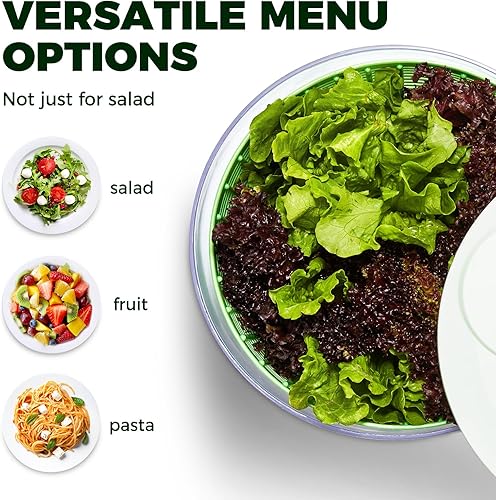 Miniatura 7 de Spinner de ensalada grande de 6.3 cuartos de galón, giratorio manual de lechuga para preparación de verduras, secadora de frutas con una sola mano