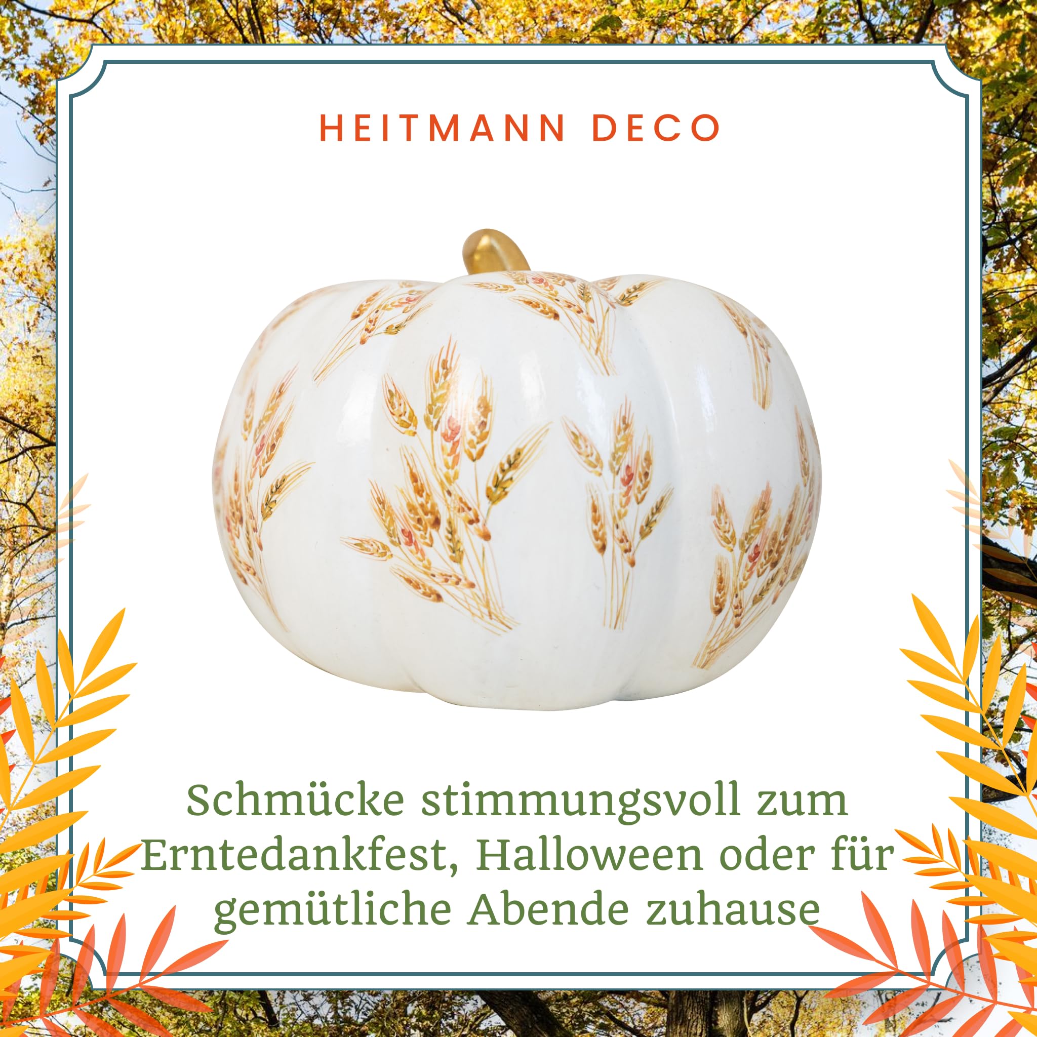 Heitmann Deco Lot de 2 Champignons en céramique, Blanc avec Motif doré, Environ 40 cm et 25 cm