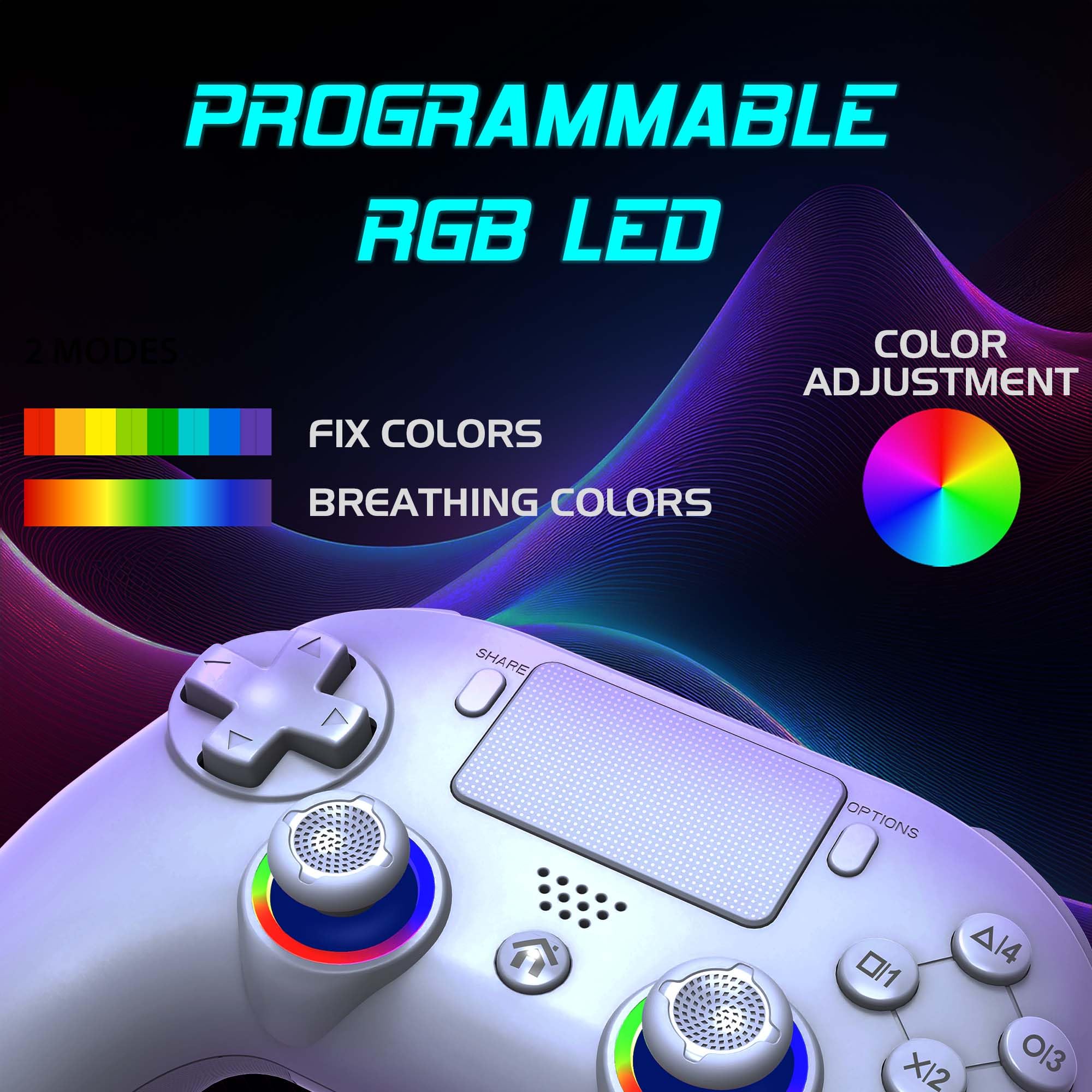 Subsonic - Mando Inalámbrico para PS5 y PC - Blanco | Ergonómico, LED RGB Programables, Vibración, Panel Táctil, Palancas Programables - Compatible PlayStation 5 y PC