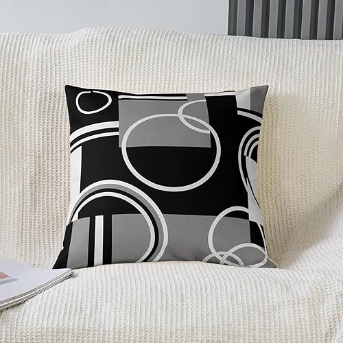 Miniatura 2 de Funda de cojín moderna a rayas grises y negras de 20 x 20 pulgadas, funda de almohada geométrica para el hogar, oficina, dormitorio, retro,